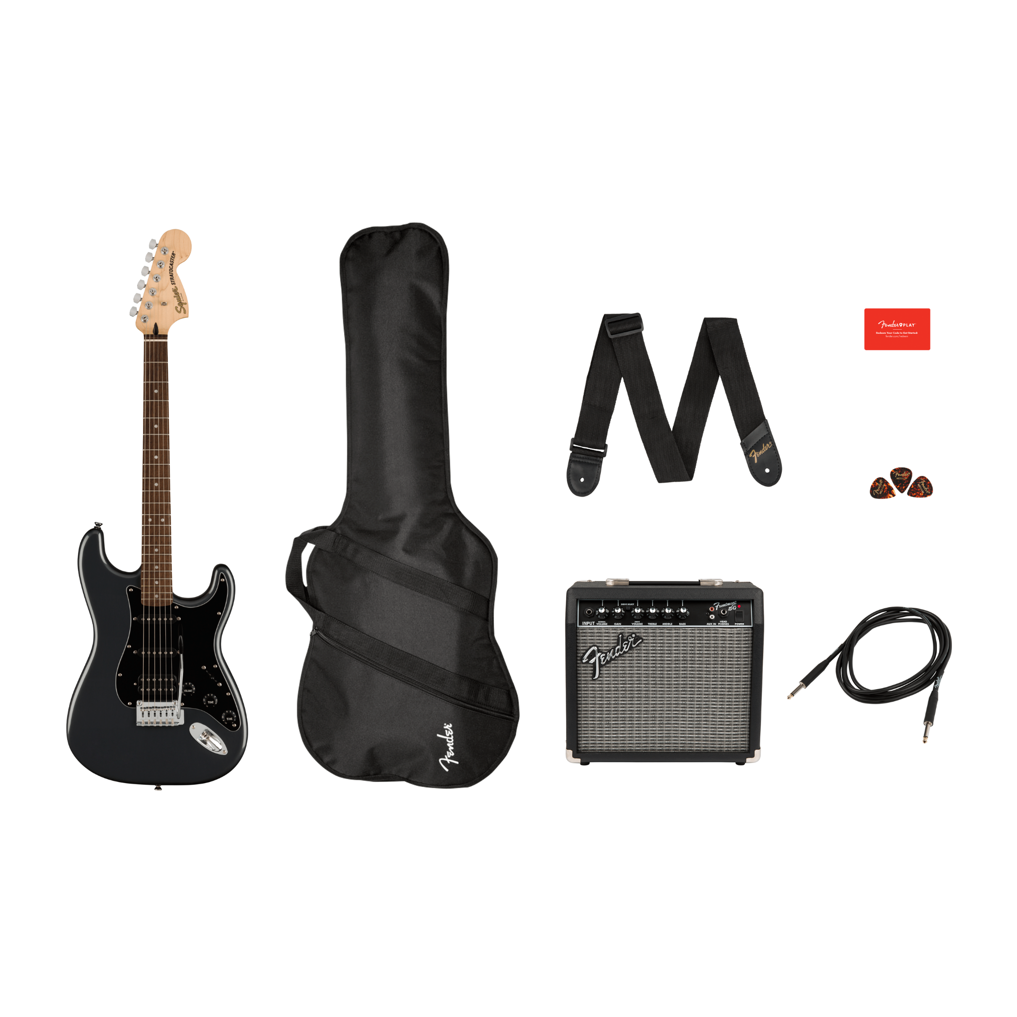 COMBO GUITARRA ELECTRICA SQUIER AFF STRAT NEGRO LAUREL 15G MOD0372821069