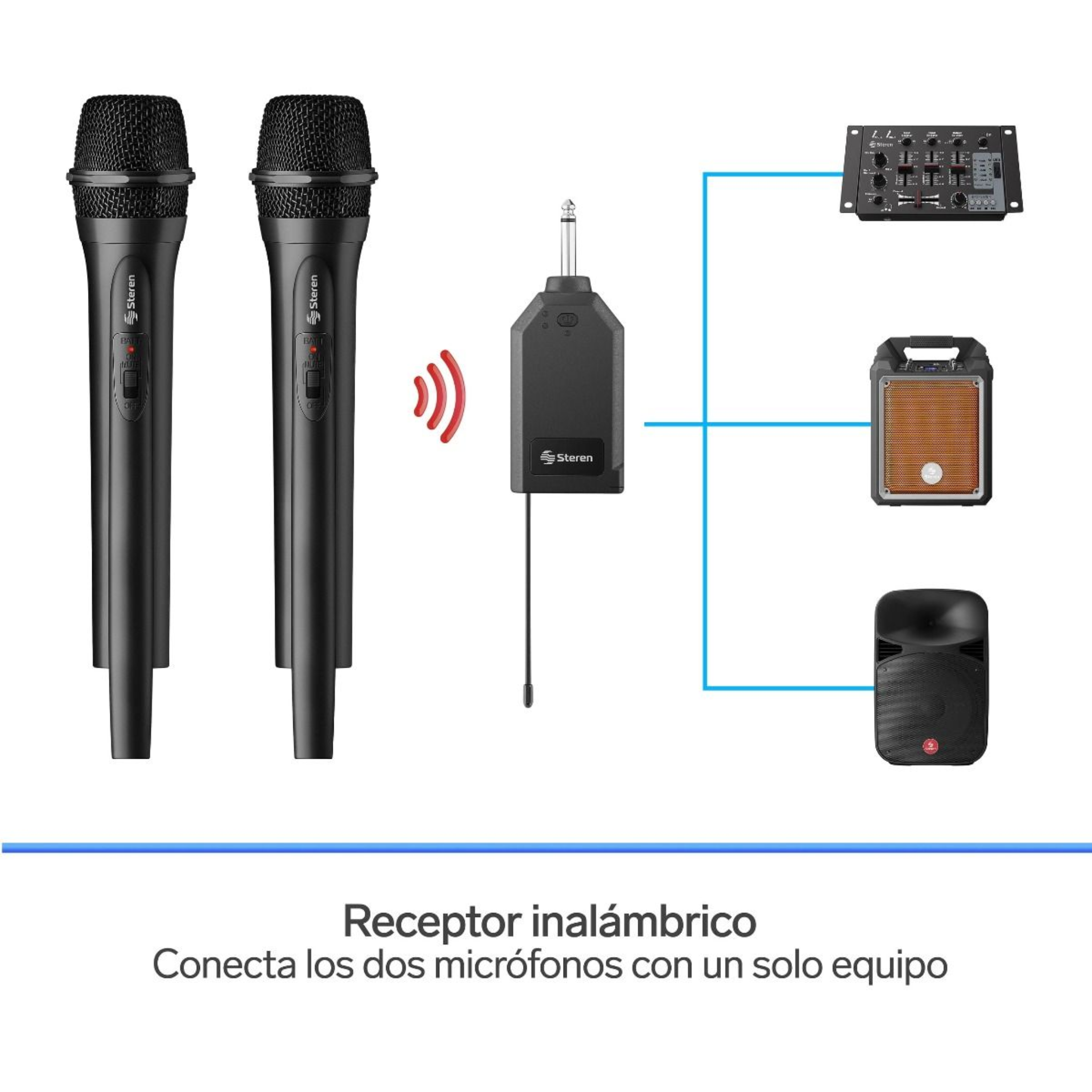 MICROFONO STEREN MIC-288 VHF DOBLE INALAMAMBRICO DE MANO