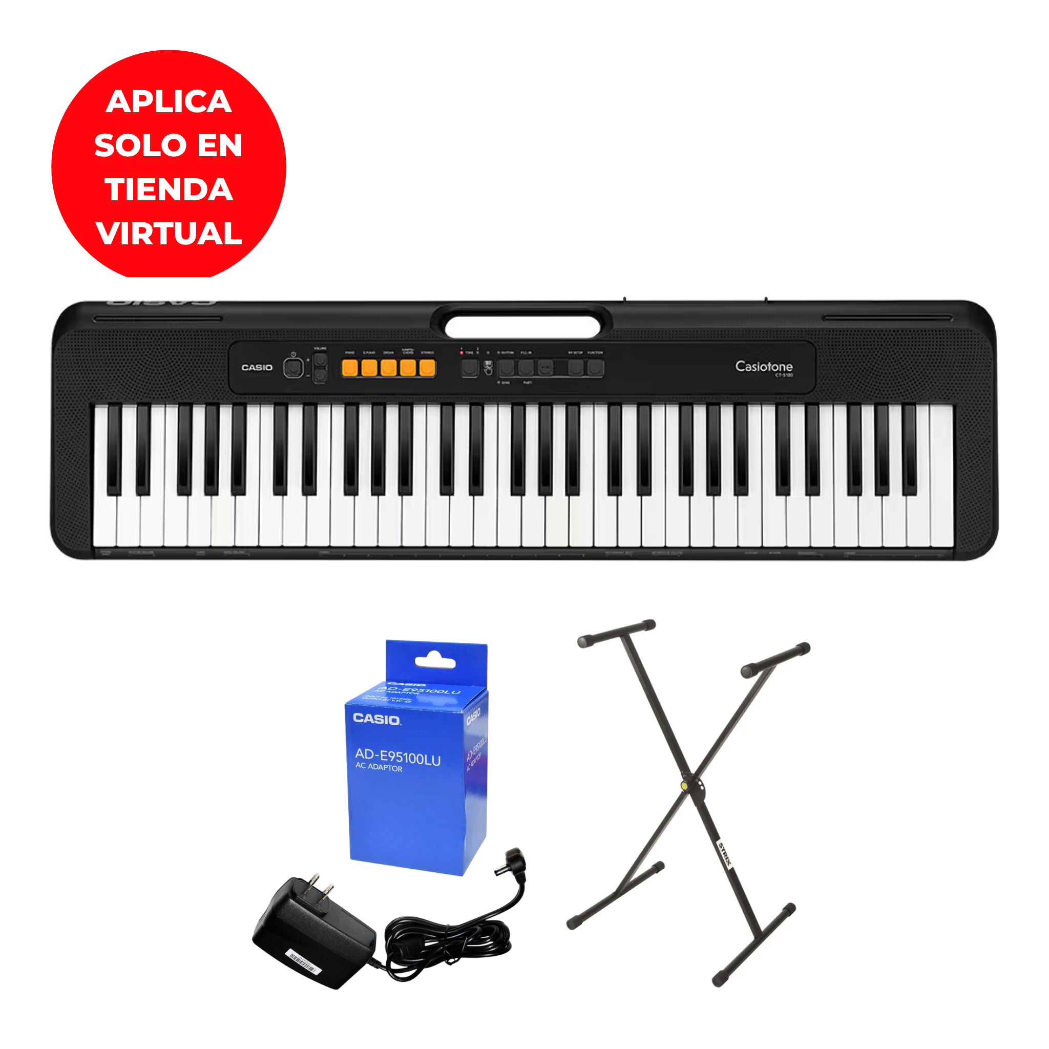 TECLADO CASIO CT-S100 CASIOTONE + ADAPTADOR DE CORRIENTE + STAND QUIKLOK STRIX EN X