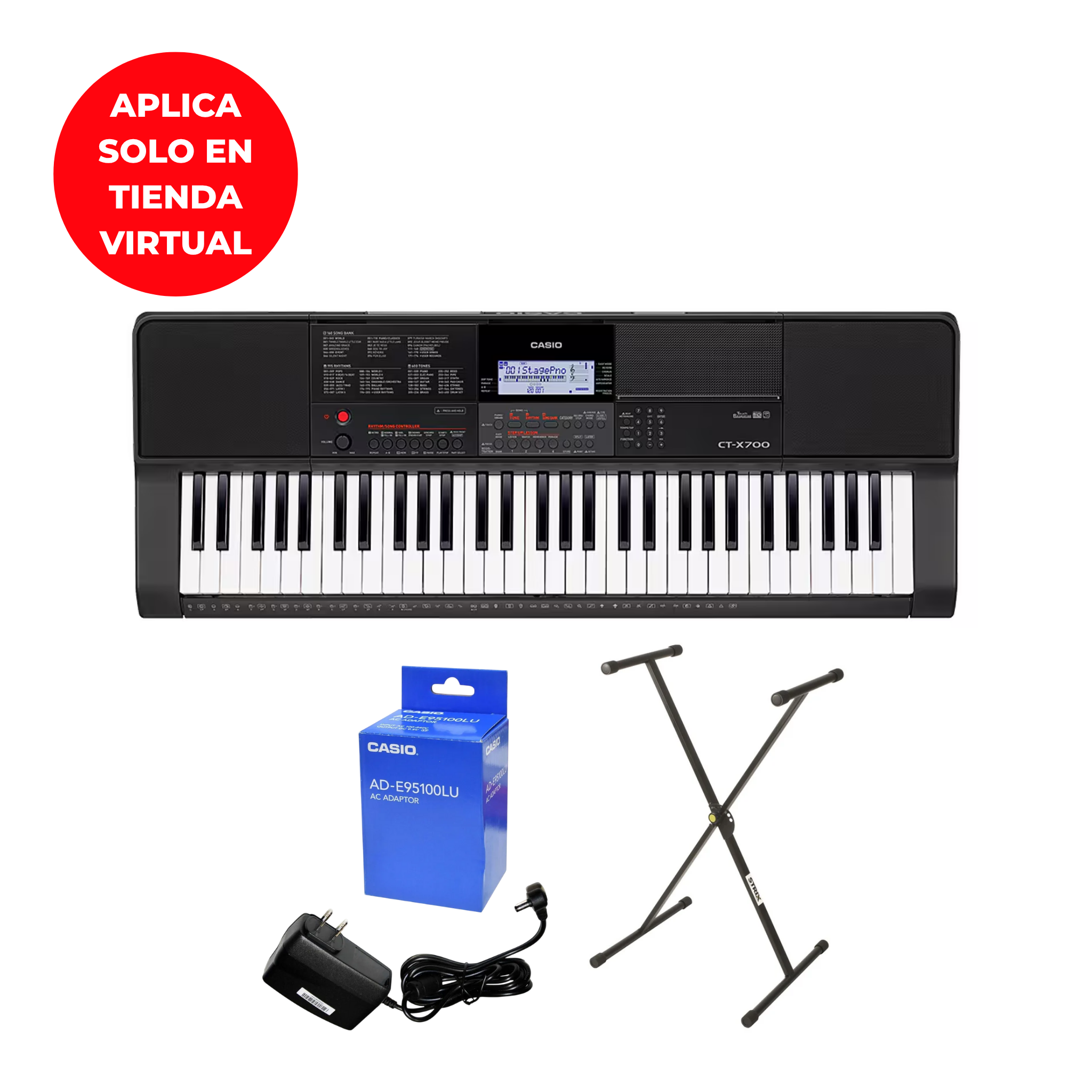 TECLADO CASIO CT-X700 + ADAPTADOR DE CORRIENTE + STAND QUIKLOK STRIX EN X